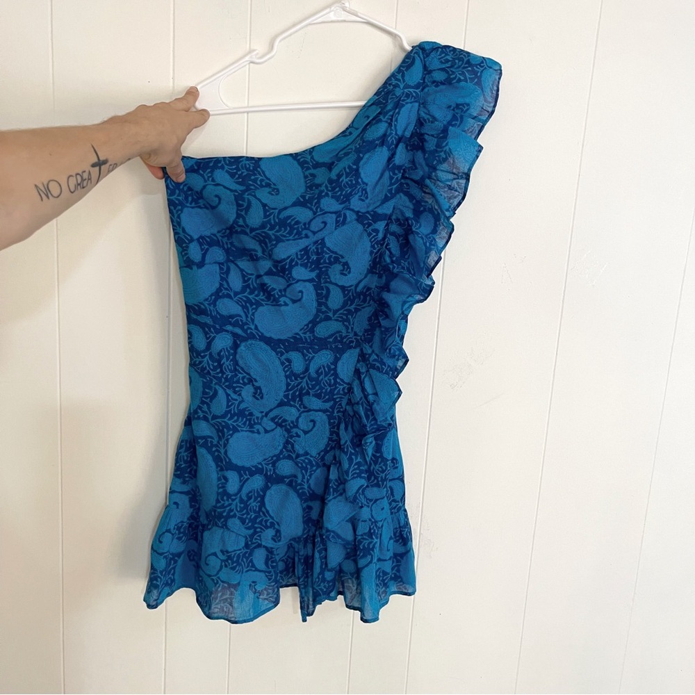 Desert Queen Blue Paisley One-Shoulder Dress Floral Size M (38) Summer Mini